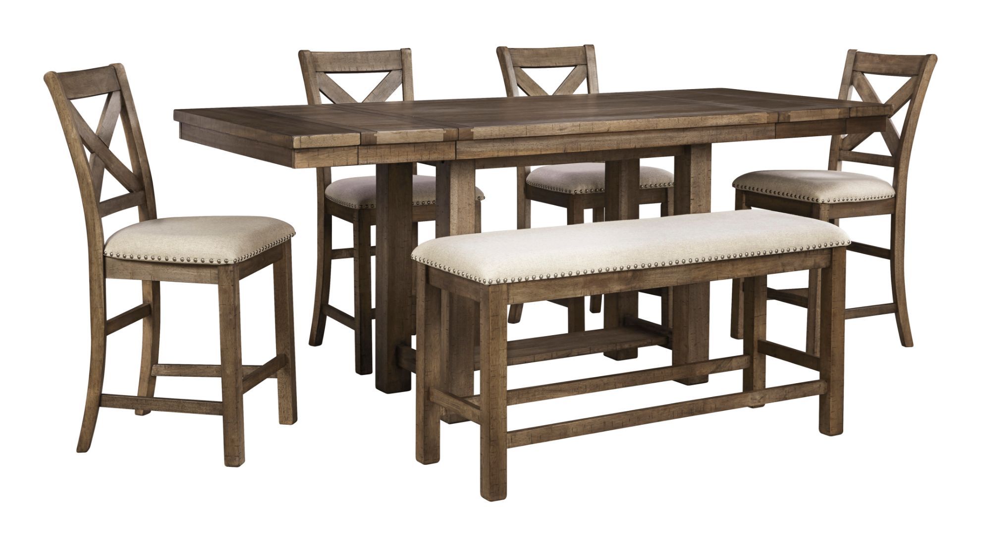 Moriville Counter Table with Four Stools and Bench