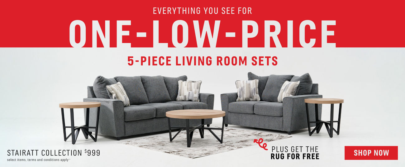 EVERYTHING YOU SEE FOR ONE-LOW-PRICE | 5-Piece Living Room Sets -PLUS- Get the Rug for Free | Select Items, Terms and Conditions Apply^^ |  Shop Now
