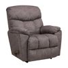 The Morrison Rocker Recliner is a gray recliner chair that has a tufted, slightly textured upholstery.  Armrests are prominent, and the chair's back is curved with padded cushioning. The chair is in a reclined position. The base of the chair is a darker shade of the same color as the upholstery. The chair's overall tone is a muted, neutral gray.